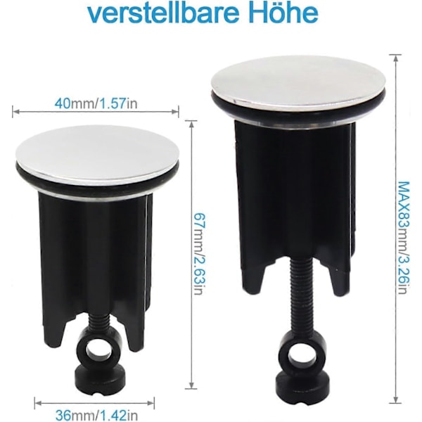 Vaskproppar, Avloppsproppar, Handfatsproppar, Badkarsproppar för Badrum, Diskbänk, Bidéer, Diameter 40 mm