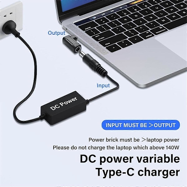 PD 140W DC - Type C -virtalataussovitin, DC-naarasliitin sisääntulona USB C -urosliittimeen puhelimelle, tabletille, kannettavalle (B)