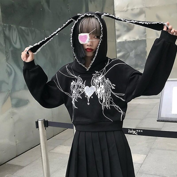 Y2k Harajuku Sweatshirt Gothic Grunge Bunny Ears Hoodie L