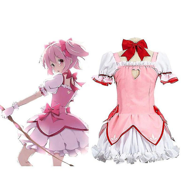 Puella Magi Madoka Magica Magical Girl Kaname Madoka Cosplay Kostym Kort Balklänning Med Rosetter Women size L