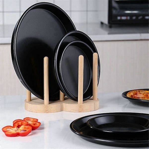 Rund Pizzabakform Pizzaplåt Djupform Kolstål Non-Stick Form Bakugnsverktyg Bakform 8 Tum Svart