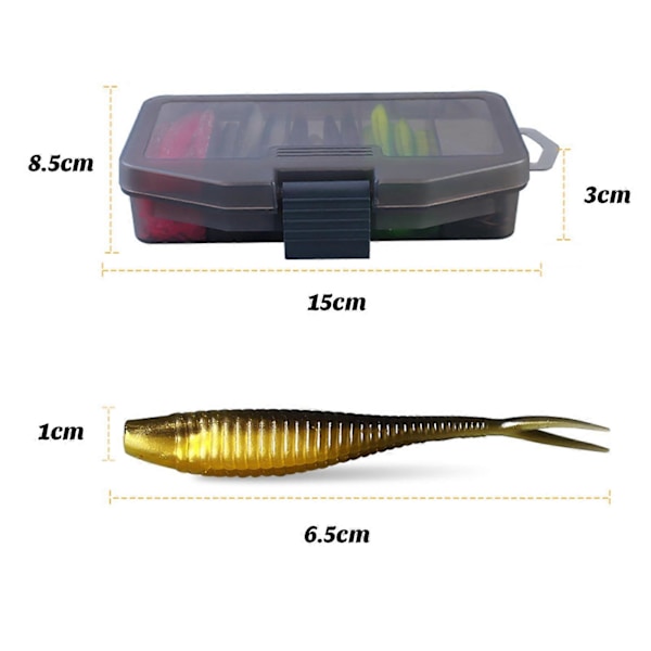 1 Set Mjukt Fiske Bete med Krok Mjuk Flexibel Swing Saltvatten Sötvatten Beten Fiske Utrustningslåda Kit
