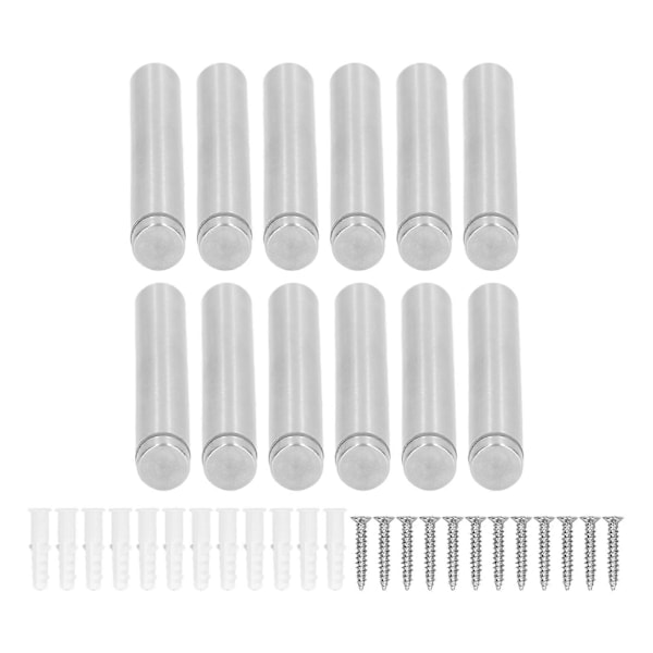 12 Sæt Skilt Afstandsskruer 12x80mm Rustfrit Stål Monteringsglas Hardware Reklameskruesæt til Hjemmebrug