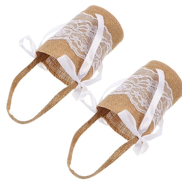 2-pack Blomstergodisförvaringslåda Bröllop Linnelinnekorg Vackra Godisförvaringspåsar