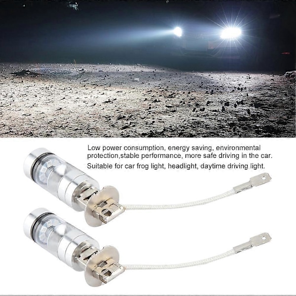 2x H3 6000K Blå 100W LED Frontlyspærer Kit Tåkelys Bil Kjørelys
