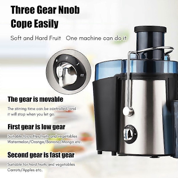 Swiitol Juicer Hushåll Stor Kaliber Elektrisk Rostfri Kropp 800W Hög Effekt Stark Frukt- och Grönsaksextraktor Rest Juice Separation