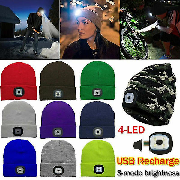 Unisex LED Mössa Utan USB Uppladdningsbart Batteri 5 Timmar Högeffektslampa Light Yellow