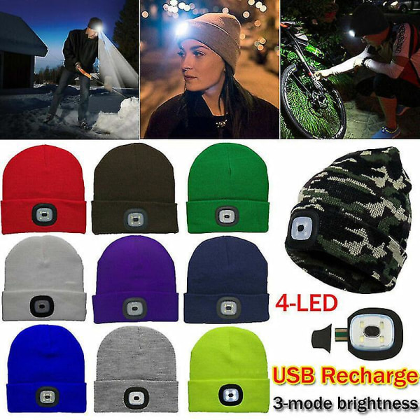 Unisex LED Mössa Utan USB Uppladdningsbart Batteri 5 Timmar Högeffektslampa Yellow