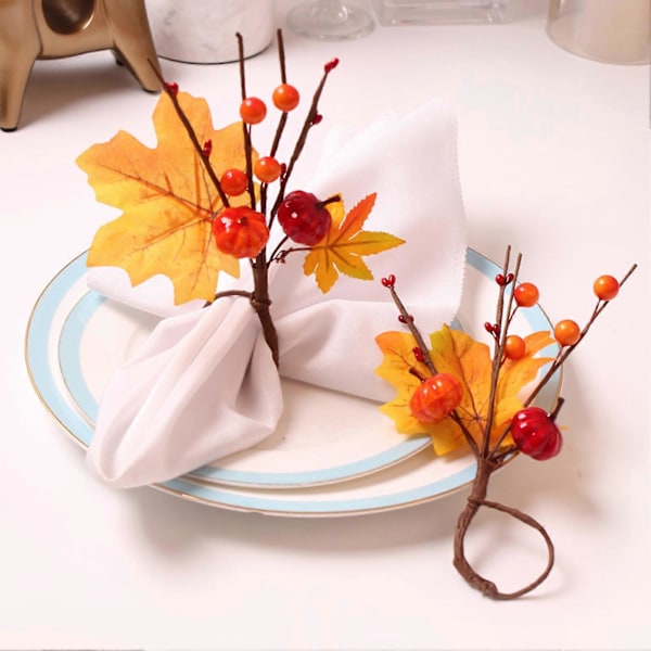 6 st Thanksgiving Servettringar Realistiskt Utseende Klar Ådringsdesign Pumpa Lönnlöv Servettspännen Matbordsdekorationer
