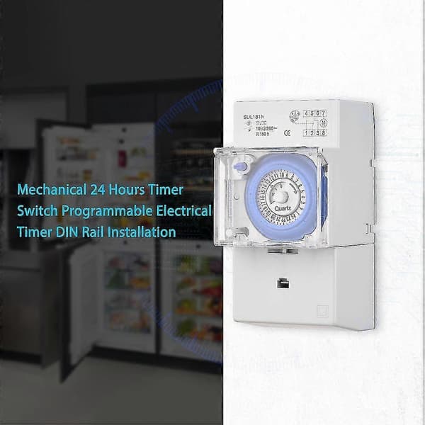 Mekanisk 24-timmars Timer Switch AC 220-240V 15 Minuters Intervall 96 Gånger På/Av Programmerbar Elektrisk Timer DIN-skena Installation Relä Switch SUL181h DC12V