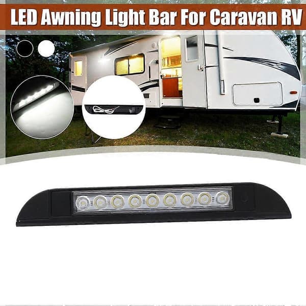9 LED Markise Lys 12V 24V Vandtæt 256mm Udvendig Campingvogn Strip Lampe Sort