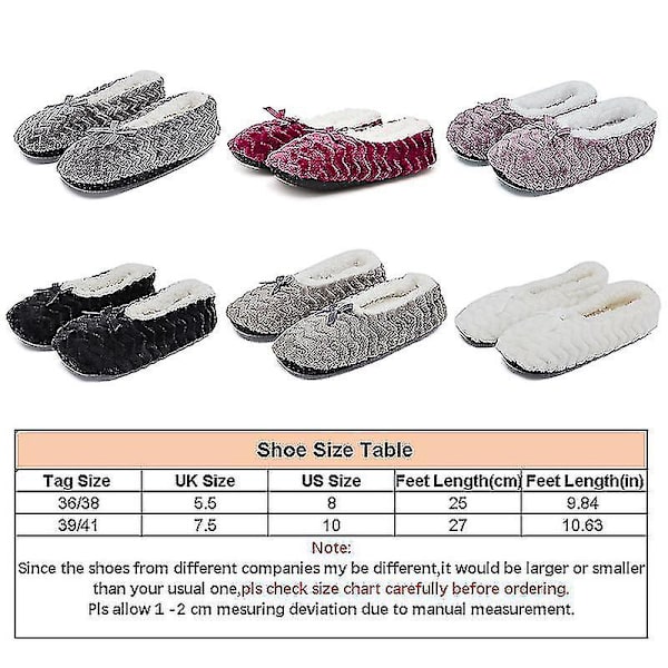 Dam Varma Fleece Tofflor Inomhus Vinter Mjuka Bekväma Halkfria Plysch Slip-on Skor White 39-41