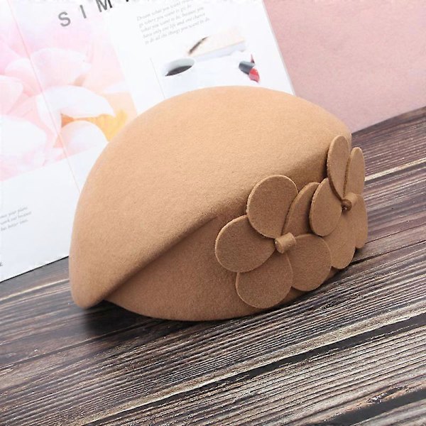1 stk khaki lue Dame vinter ull dobbeltblomstret beret Britisk