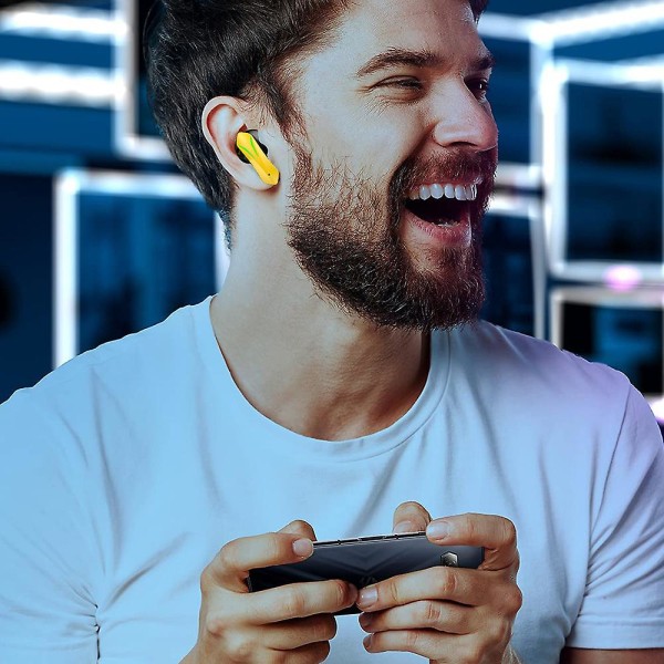 Wireless Gaming Earbuds, bluetooth 5.2 Earbud In-ear Gaming Headphones Auto Pairing Touch Enabled Cool Light hörlurar med mikrofon för PC Mobile Ga Yellow