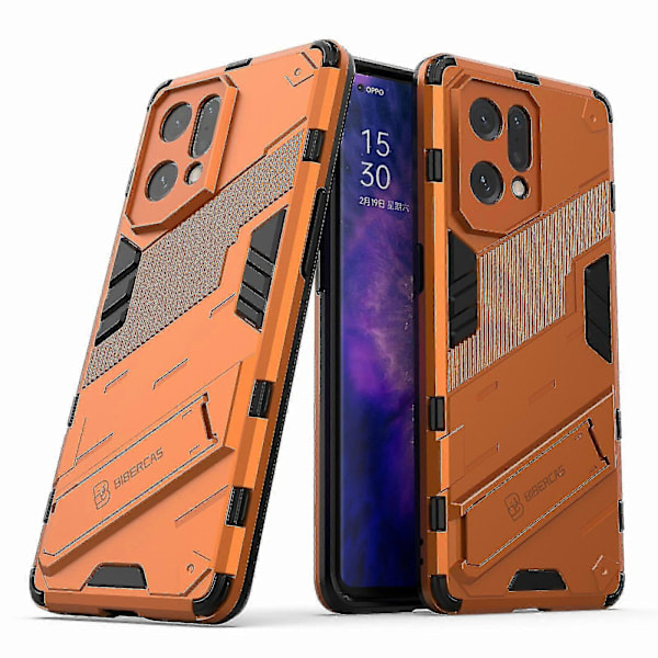For Oppo Find X5 Godt Beskyttet Anti-ripe Hard PC + Myk TPU Mobiltelefon Deksel Stativ Orange