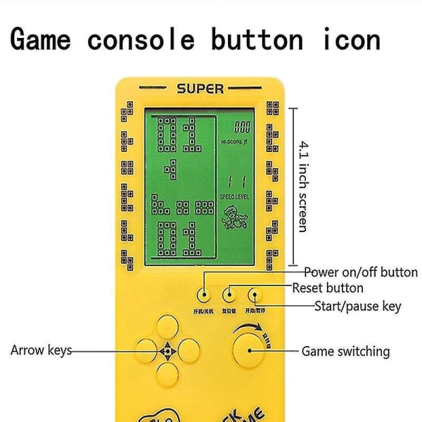 4,1 tum stor skärm Tetris spelkonsol Bärbar spelkonsol Black
