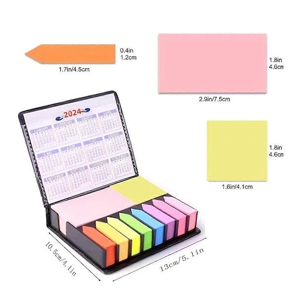 2 STK. Sticky Notes Tabs til Sidemarkører, Memoblok med Kalender og Læderomslag, Skrivebordsblok