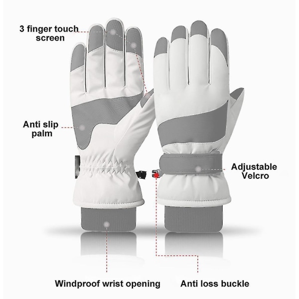 Vinterskidhandskar, vattentäta pekskärms snowboardhandskar, varma handskar för skidåkning Löpning Cykling Light gray