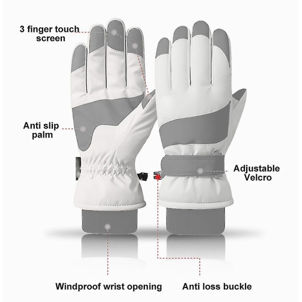 Vinterskidhandskar, Vattentäta Snowboardhandskar med Touchscreen, Varma Handskar för Skidåkning Löpning Cykling Light gray