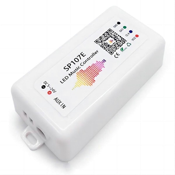 SP107E DC5-24V LED-musiikkiohjain langattomalla Bluetooth-yhteensopivalla SPI-täysvärimusiikin ohjauksella puhelinsovelluksella