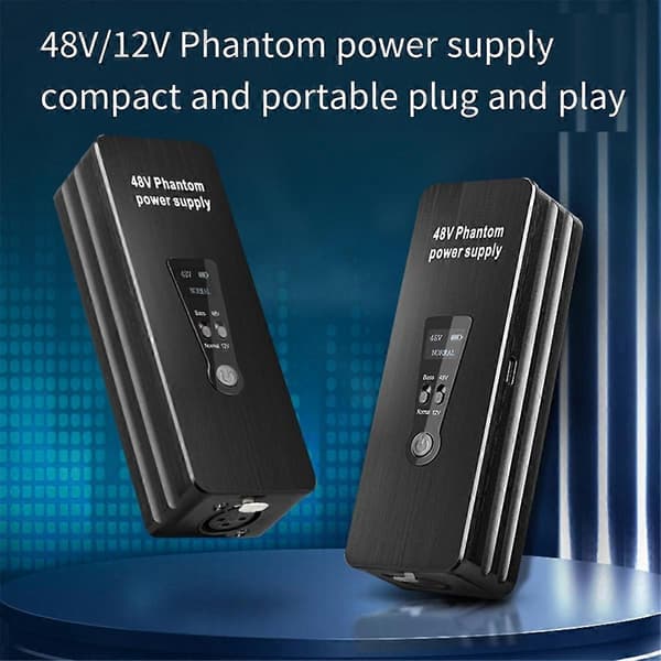 Phantom Power Supply 48V 12V Switch Genopladelig Bærbar til Kondensatormikrofoner Mic Preamp Record Studio