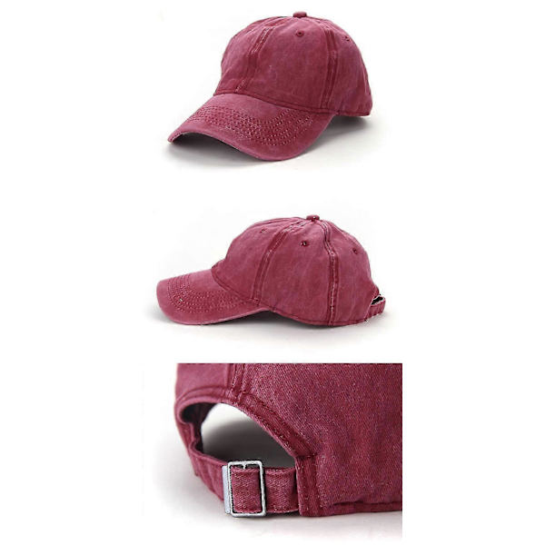 Baseball Cap Herrehat Vaskbar Distressed Denim Justerbar Cap (rød)