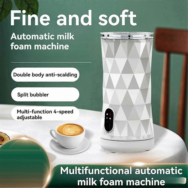 Melkeskummer 4-i-1, varm og kald skummaskin med automatisk avstenging, steamer for kaffe, latte, cappuccino, matcha - Hvit