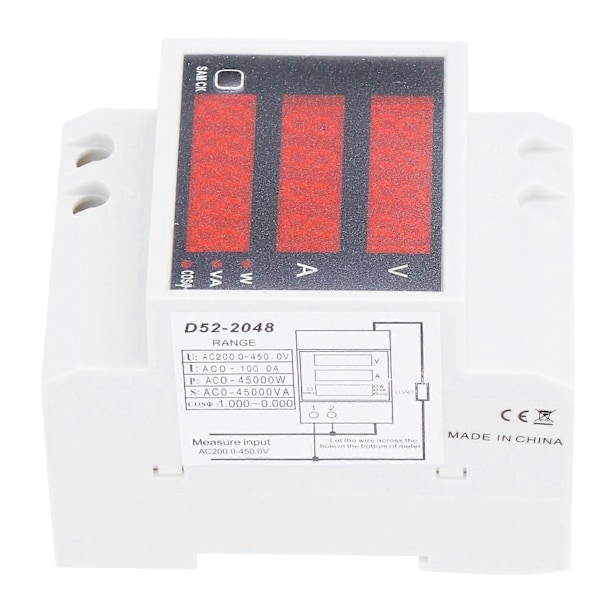 DinRail Spenning Strømmåler Digital Multifunksjonell Effektfaktor Tester AC200-450V