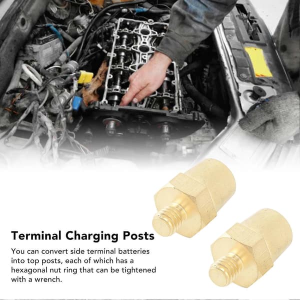 Et par messing batteri side terminal opladningsstolper passer til 9,2 mm positive og negative batterikabelterminaler