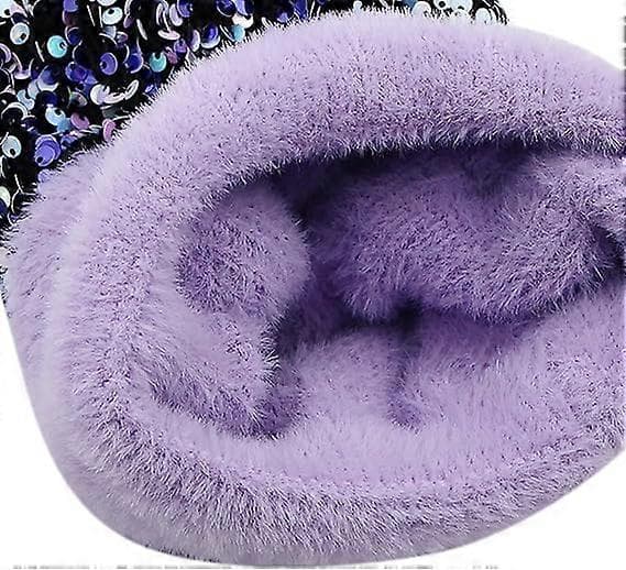 Kvinnor Flickor Vinter Paljettmössa med Fuskpälsboll Stickad Mössa