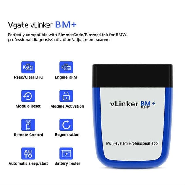 Vgate Vlinker BM + OBD2 V2.2 Bluetooth Dual Mode 4.0 Diagnostisk Feildetektor for Bil Kompatibel med Android/for IOS