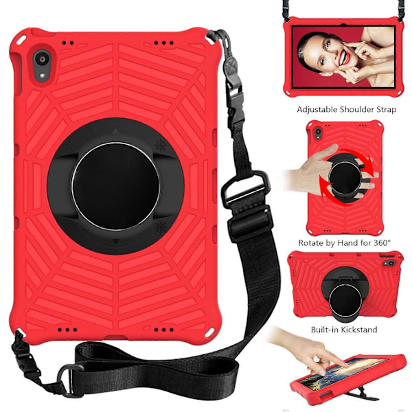 for Tab P11 TB-J606F 11-tommers nettbrettdeksel med roterende stativ skulderstropp rød