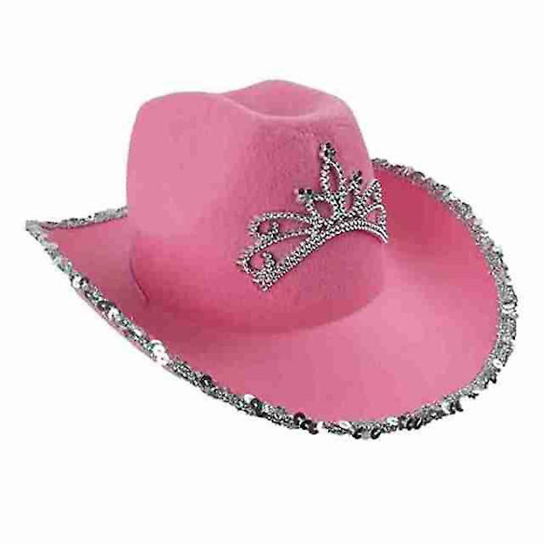 Rosa Cowboyhatt Krona Högtidsdräkt Partyhatt