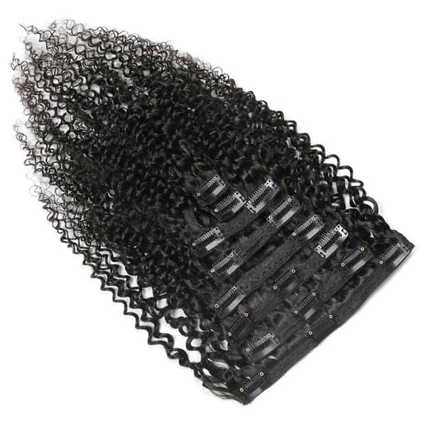 Hår Paryk Naturlige Krøller Hår Clips i Hår Extensions Fuld Hoved Sæt Afro Hår Krøller Clips i Bundter Naturlig Sort 10 tommer