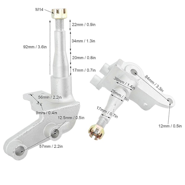 1 Par 14mm Styrestiver Knuckle Spindel Stål Legering Høj Styrke Styrespindel til 150CC til 250CC Go Kart Quad Bike ATV UTV