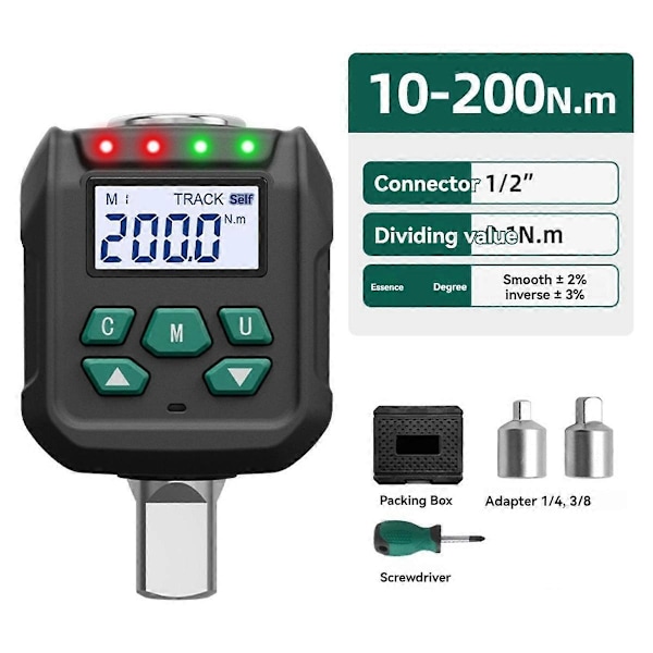 Digitaalinen vääntömomenttisovitin, 10-200 Nm, elektroninen vääntöavainmuunnin 2 % tarkkuudella pyörille ja moottoripyörille