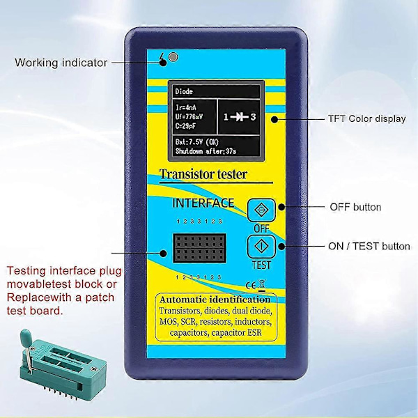 M328 Transistor Testare Diod Triod Kapacitansmätare LCR ESR Mätare NPN PNP Resistans Induktans Multimeter Blå
