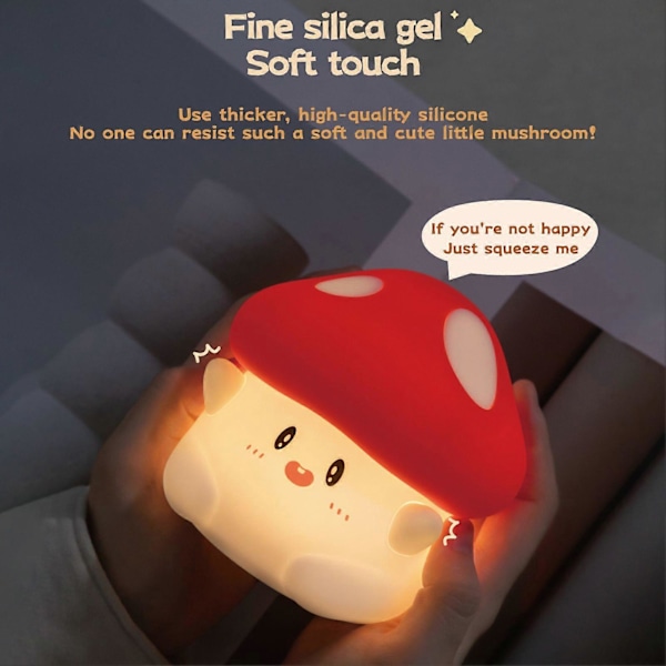 Sød Svampe Natlampe Blødt Lys Flicker Fri Timer Funktion Genopladelig 2 Niveauer Dæmpbar Natlampe Sengelampe