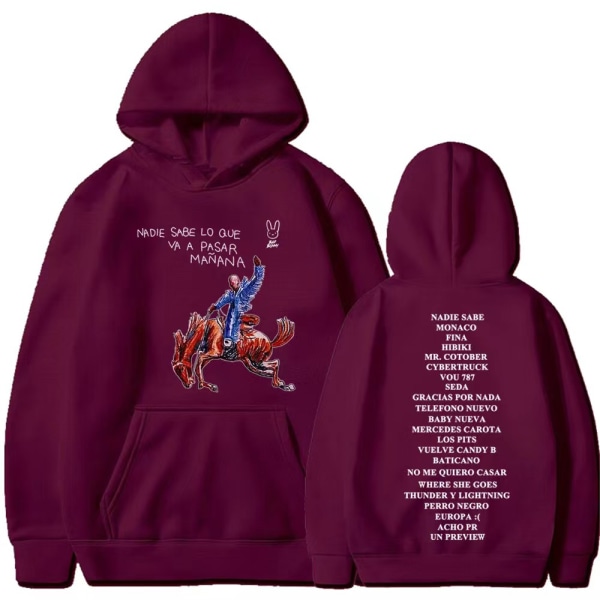 Ny Bad Bunny ny album Nadie Sabe Lo Que Va a Pasar Manana tröja perifer hoodie wine red XS