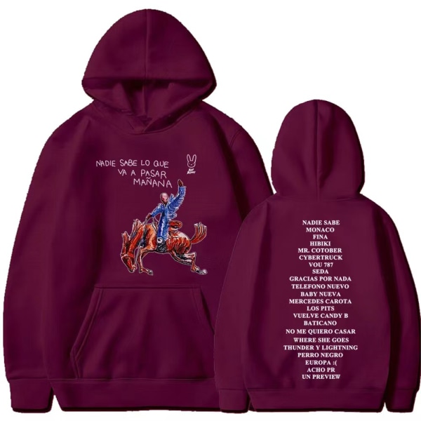Nytt Bad Bunny nytt album Nadie Sabe Lo Que Va a Pasar Manana sweatshirt perifer hoodie wine red XS