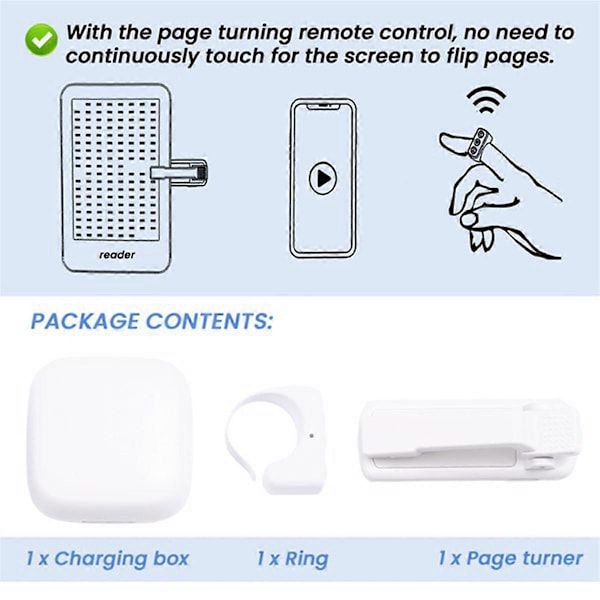 Fjernkontroll Sidevender Ring for Paperwhite, Bluetooth E-leser Kontroller, Kamerautløser D07 Pro