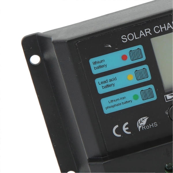 LCD Display Solpanel Controller Fotovoltaisk Opladningscontroller 12V 24V Selvtillpasning Sort 10A