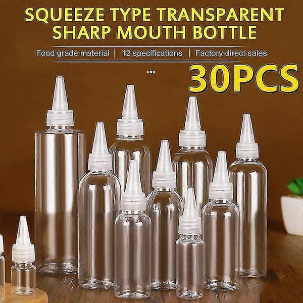 30 st Plast Kläm Droppflaska 5-250ml Transparent Spetsmunstycke Plast Klämbar Underflaska Delad 120ml