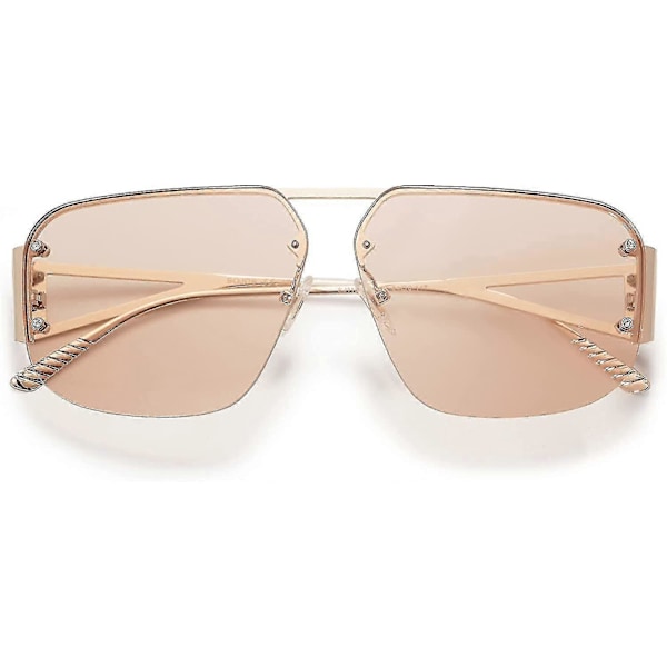 Trendy Aviator Solbriller Herre Dame Retro Metal Kantløs Ramme Shades Lentes De Sol Para Mujer SJ1192-(Brown)