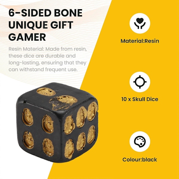 Kranie Terninger 6-Sidet Ben Unik Gave Gamer til Rollespil Brætspil til Halloween, 10 stk. Sort