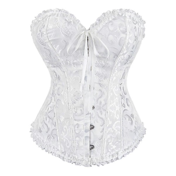 Naisten nauhallinen luilla tuettu Overbust-korsetti Bustier-alusvaatteet Bodyshaper-toppi Prinsessakorsetti White -m