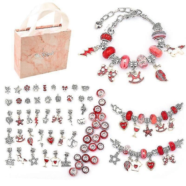Charmarmband Tillverkningskit DIY Hantverk Smyckesset Present För Barn Flickor Tonåringar Red