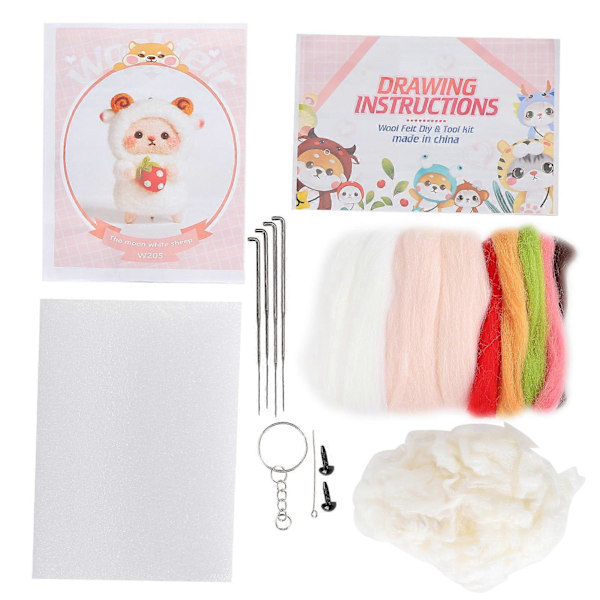 Nålfiltning Färgglad Får Docka DIY Materialpaket med Ritningar och Prylverktyg 205# Vit