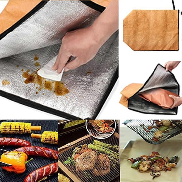 BBQ Tæppe, BBQ Tæppe til Hvilekød, Genanvendelig Isoleret Kødpose med Lynlås til Udendørs BBQ, 2 STK