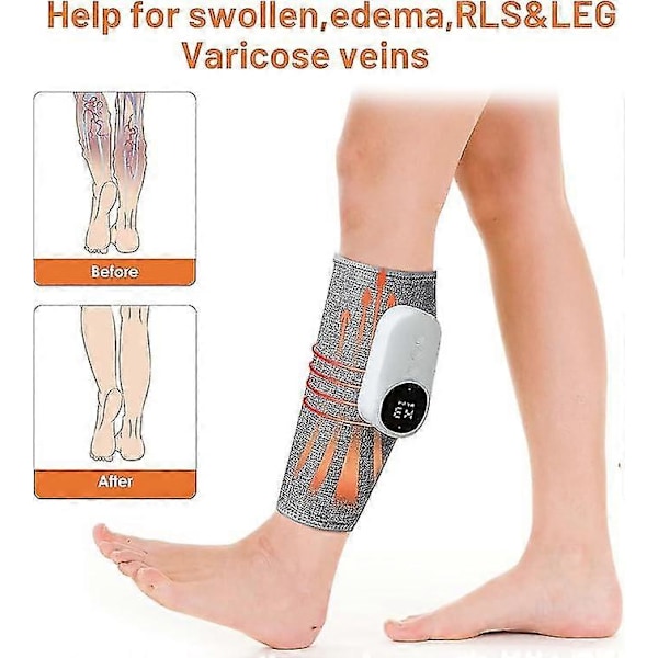 Benmassage - Kalvemassage til Cirkulation og Smertelindring, 3 Intensitetsniveauer, 3 Tilstande, Varmefunktion, Type-C Genopladelig, 1pak gray